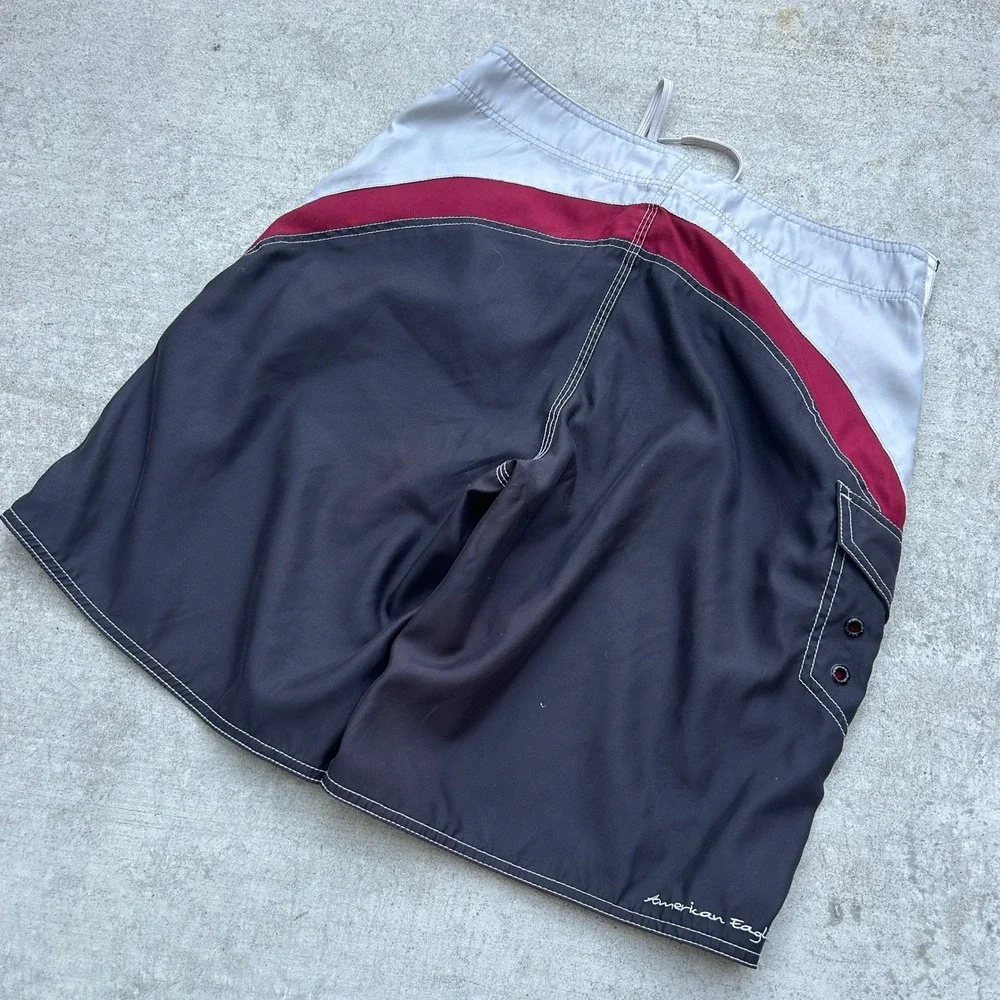 American Eagle Board Shorts 32 Navy Blue Y2K Skater Swim Trunks Vintage Cargo
